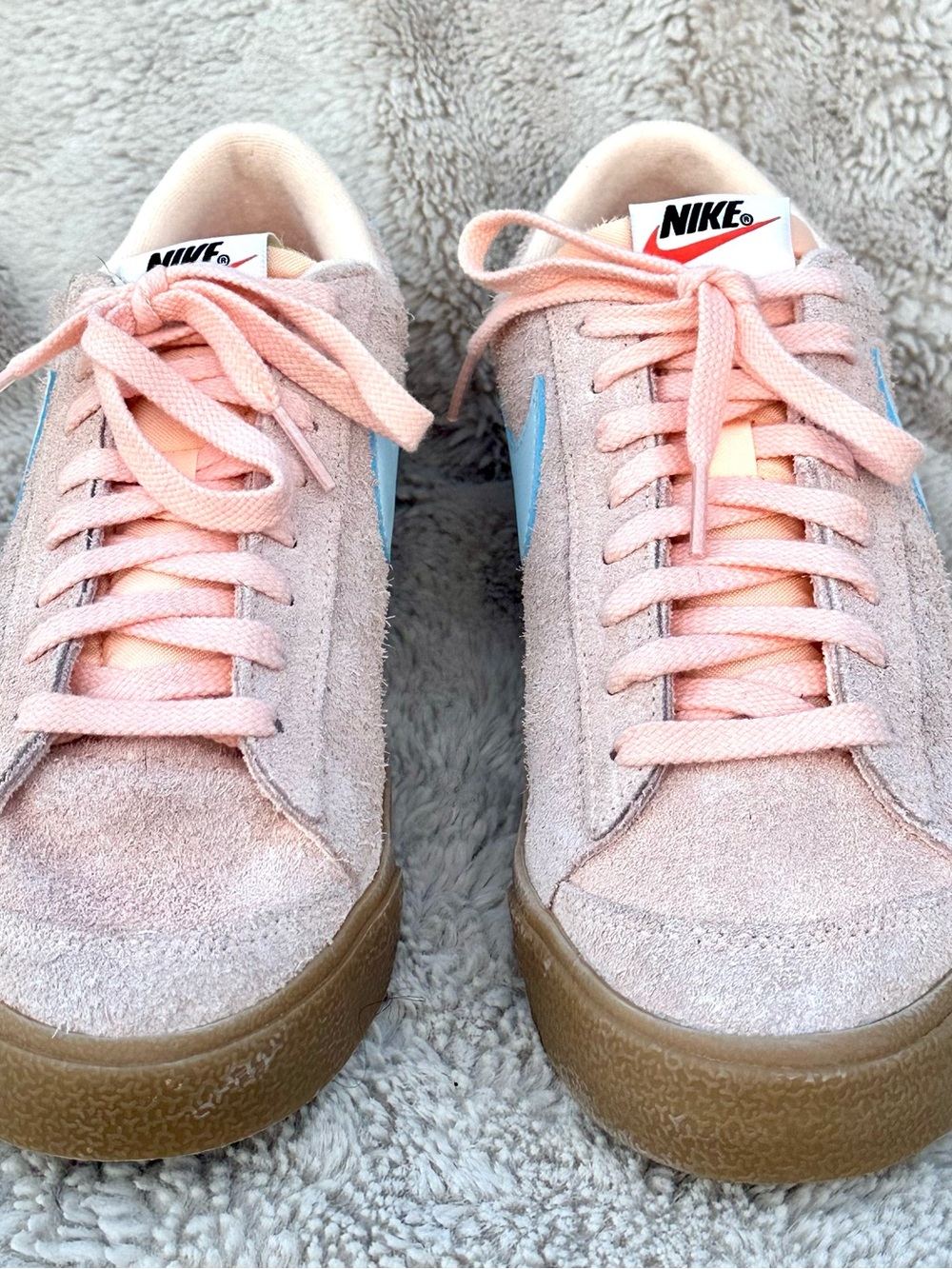 Nike Blazer Low Platform Suede Sneakers Peach & Blue Gum Sole Women’s 10 - Picture 10 of 15